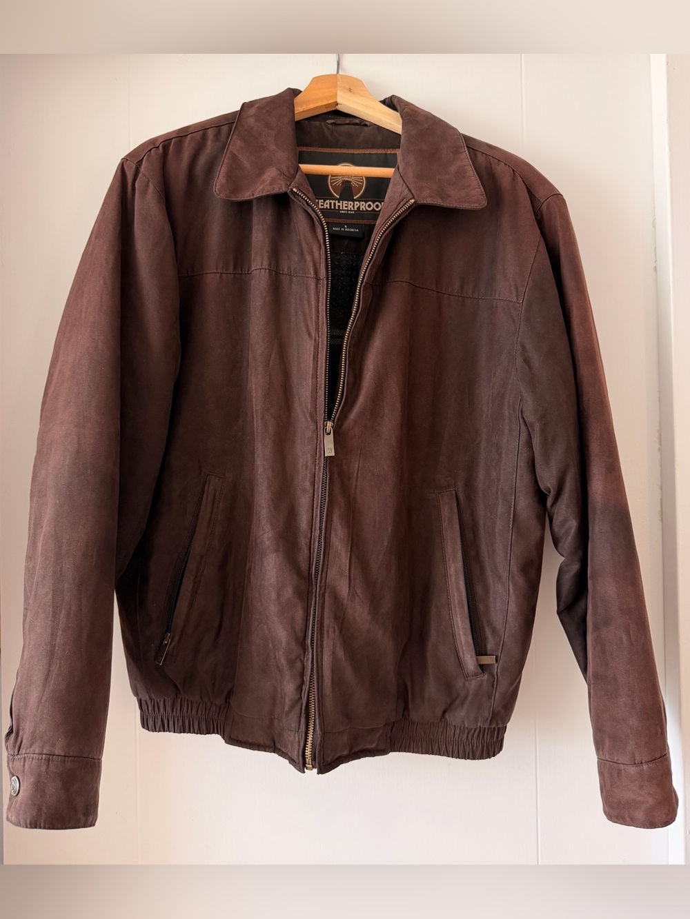 VTG Weatherproof Men's Dark Brown Leather Bomber Jacket